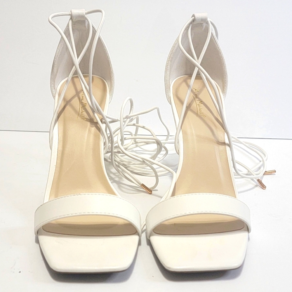 White Stappy Lace Up Heels Size 10